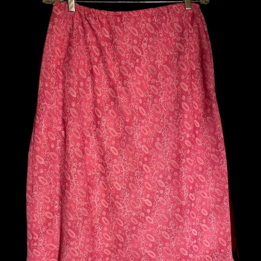 Fashion Bug Pink Floral Vines Ruffled Hem A-line Midi Lined Skirt Large 12 NWOT